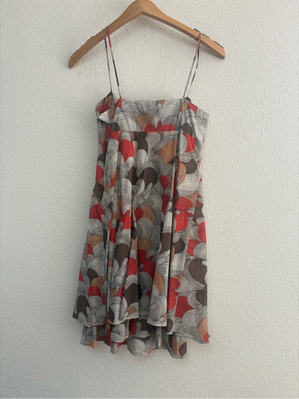 Spaghetti-Strap Mini Dress in Red, Brown & Cream Scallop Print - Picture 3 of 3